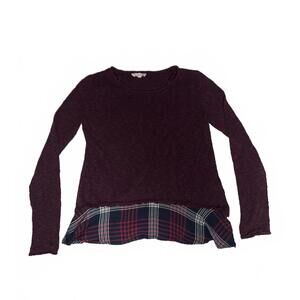 Cloud Chaser Women's Long Sleeve Sweater with Plaid Hem Detail, Size Large